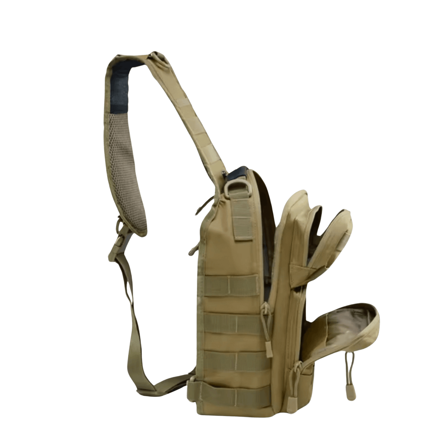 Time Armor Shoulder Sling Tactical Bag with Compartment for Armor Plate. Color brown. Side view