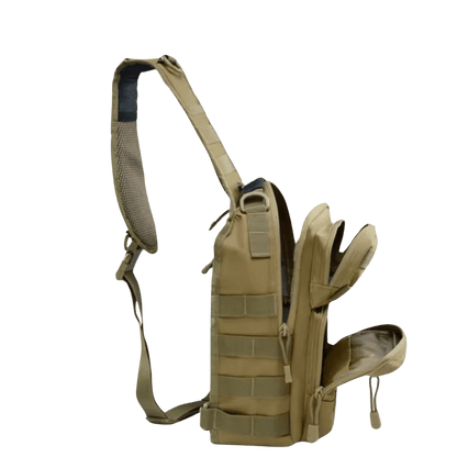 Time Armor Shoulder Sling Tactical Bag with Compartment for Armor Plate. Color brown. Side view